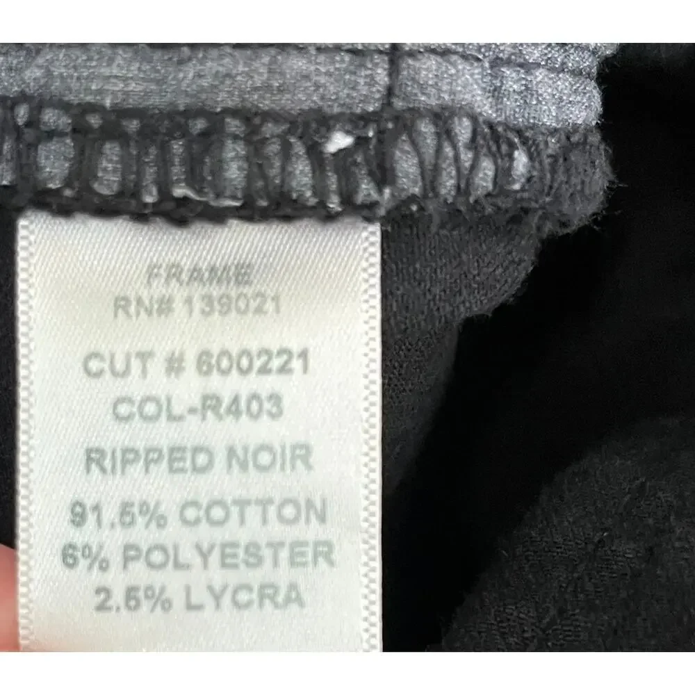 Frame Le Skinny de Jeanne Black Distressed Low Rise Denim Jeans 24